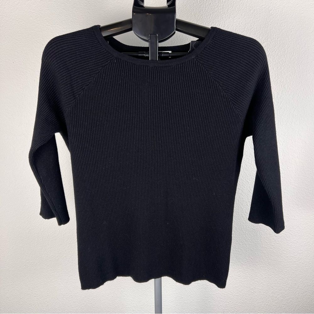 Sioni Milano Black‎ Ribbed Knit Sweater Women Size M Raglan Sleeve Crew Neck Top